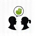 Icon for dietary counseling, showing two people talking or a speech bubble with a healthy food symbol.