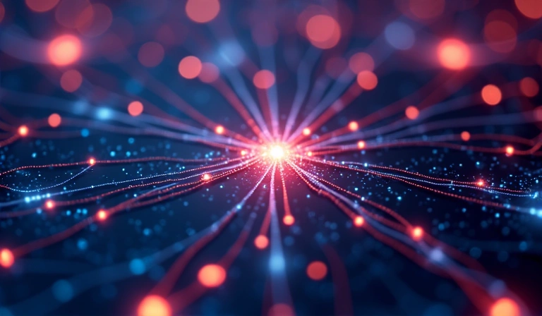 Digital data flowing through a network, representing information collection.